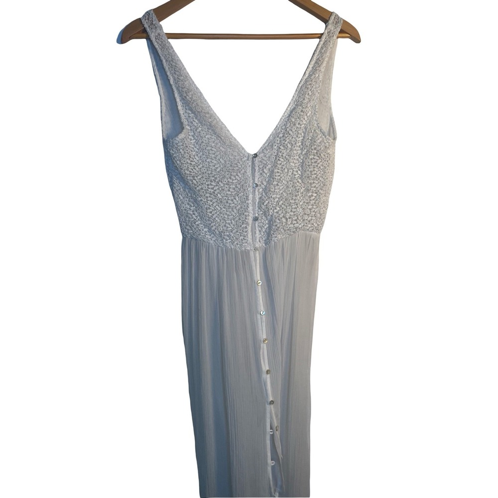 Boho Lace Chiffon Nightgown Maxi Button Front White V-Neck by Zara Trafaluc XS
